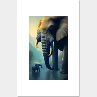 Mama Elephant and her baby Posters and Art